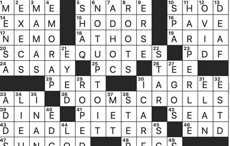NYT Crossword Answers: Friend of Porthos and Aramis in “The ….